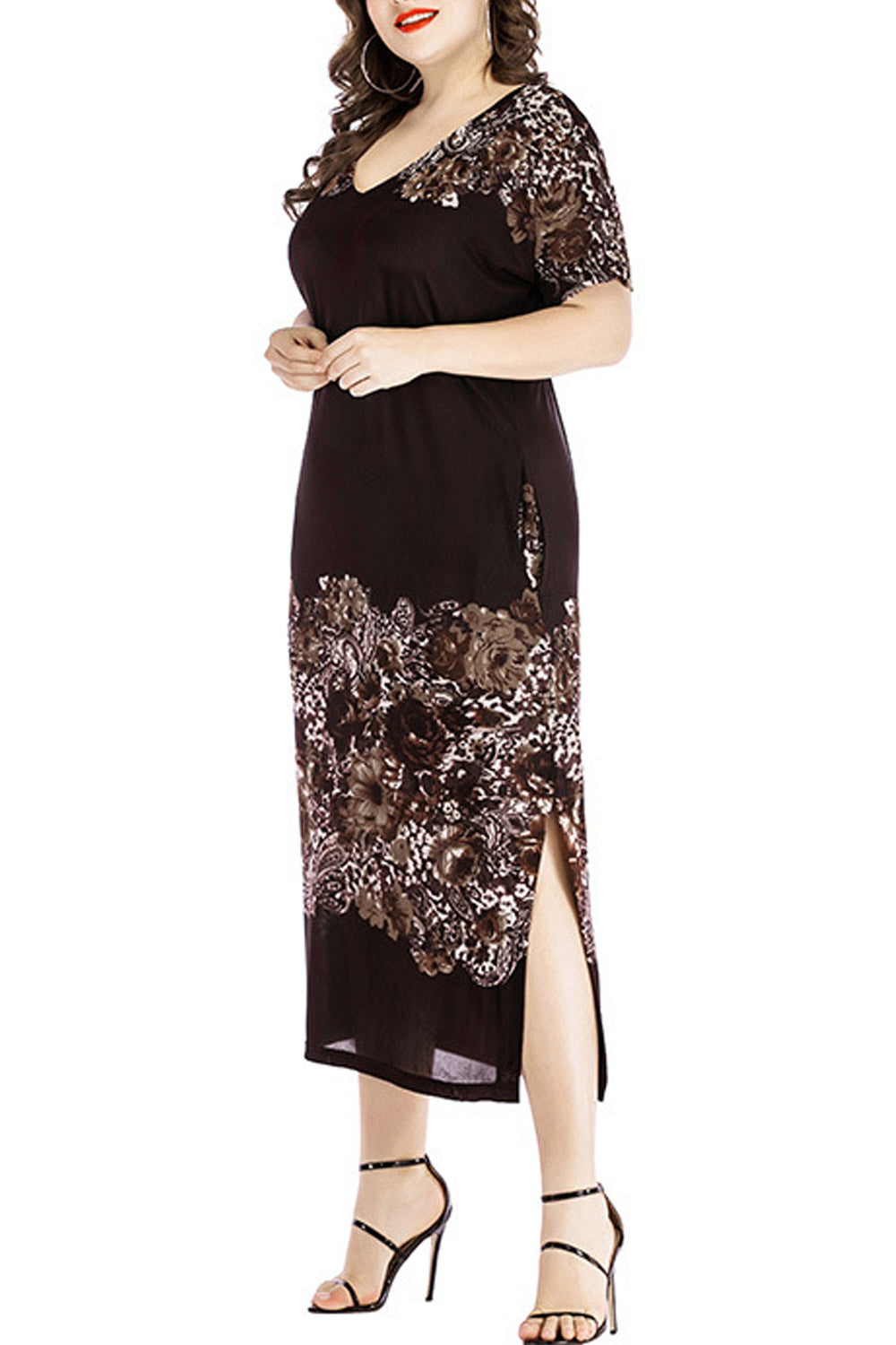 Women Plus Straight Side Slit Printed Summer Dress