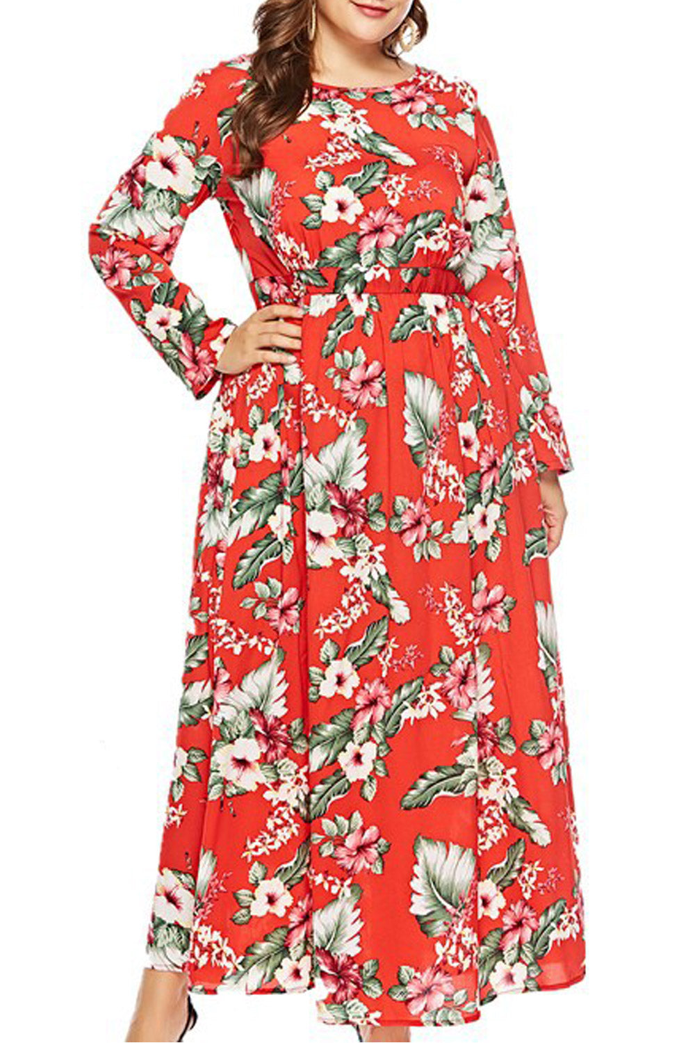 Women Plus Printed Chiffon Long Summer Dress