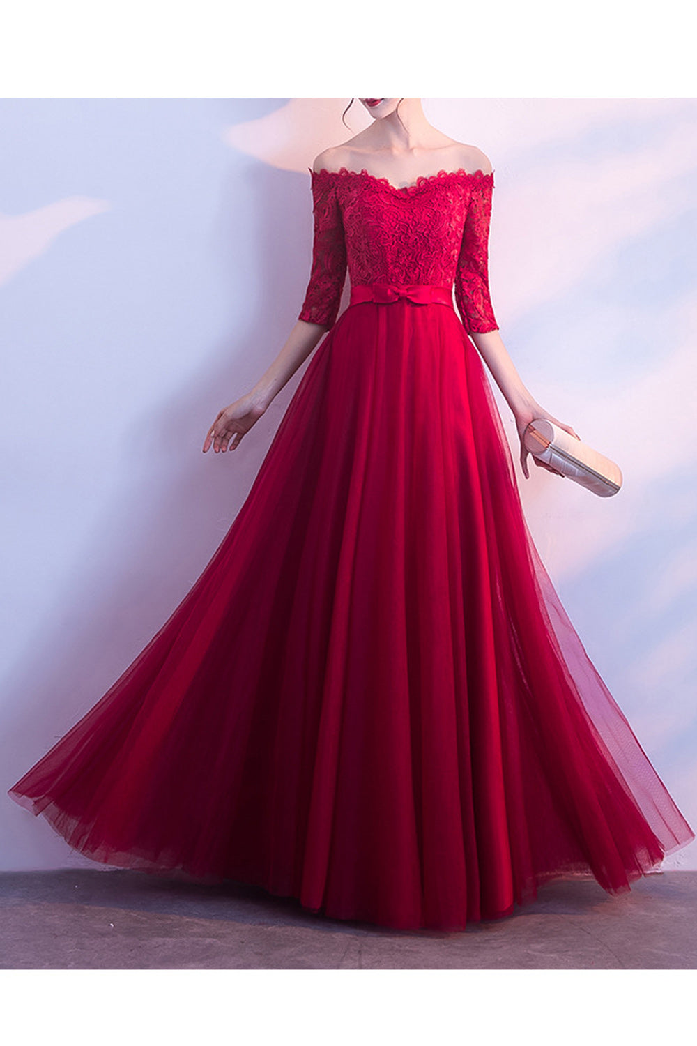 Women Off-Shoulder Cool Solid Colored Elegant Thin Long Evening Dress