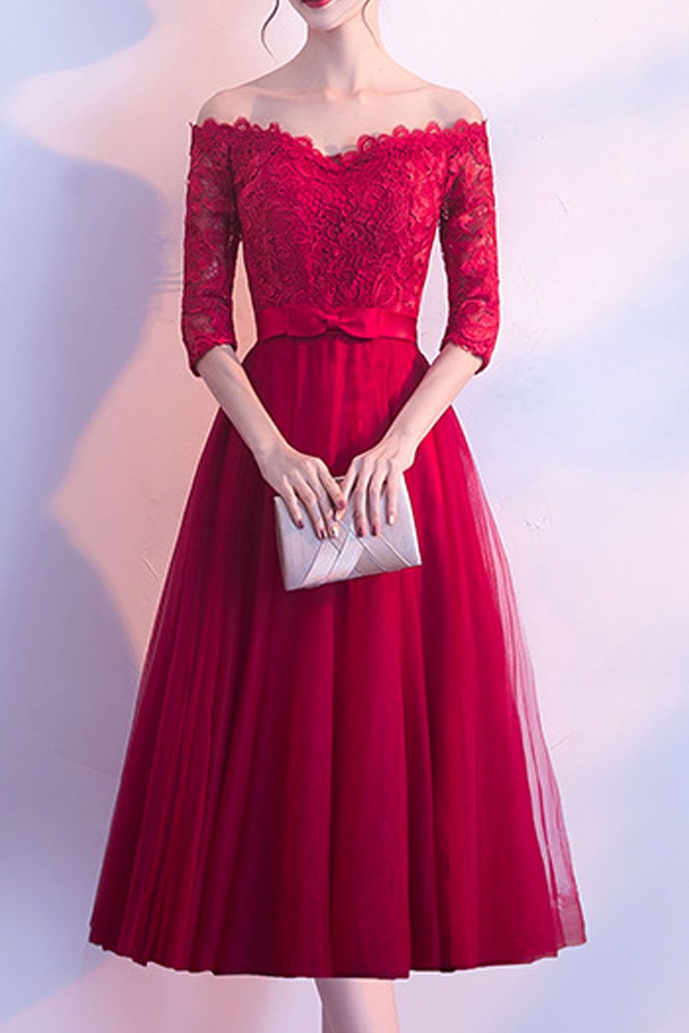 Women Off-Shoulder Cool Solid Colored Elegant Thin Long Evening Dress