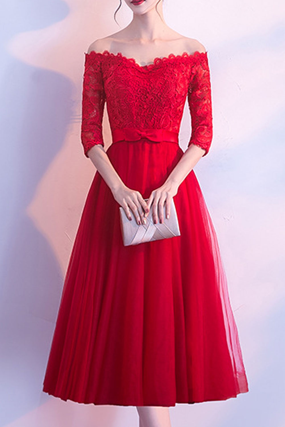 Women Off-Shoulder Cool Solid Colored Elegant Thin Long Evening Dress
