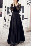 Women See Through Long Sleeve Solid Colored Skirt Evening Party Dress