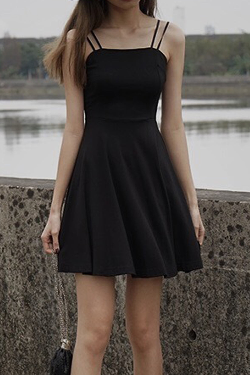 Women Starp Neck Elegant Blackish Colored Breathable Party Dress