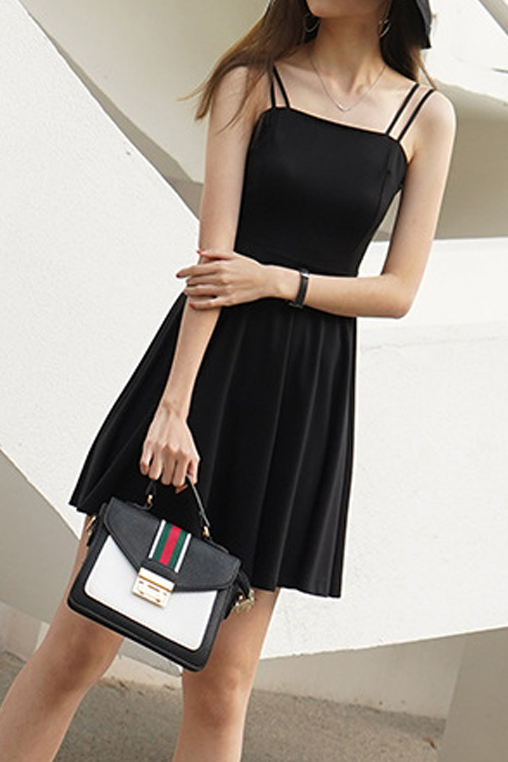 Women Starp Neck Elegant Blackish Colored Breathable Party Dress