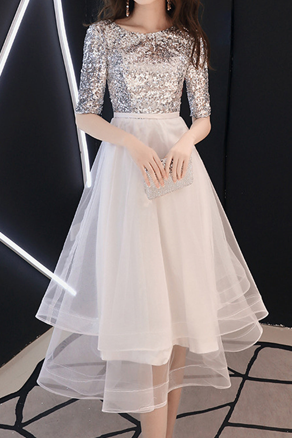 Women Short Sleeve Thin Cool Skirt Easy Round Neck Party Dress