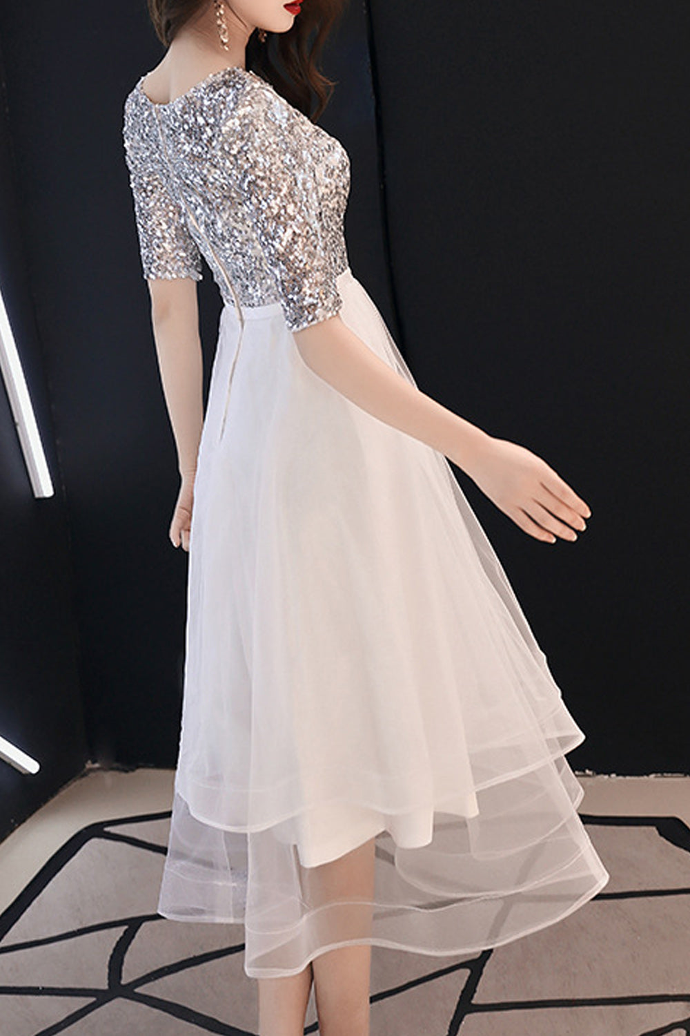 Women Short Sleeve Thin Cool Skirt Easy Round Neck Party Dress