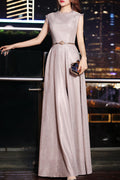 Women Sleeveless Style Soft Long Skirt Shiny Evening Dress
