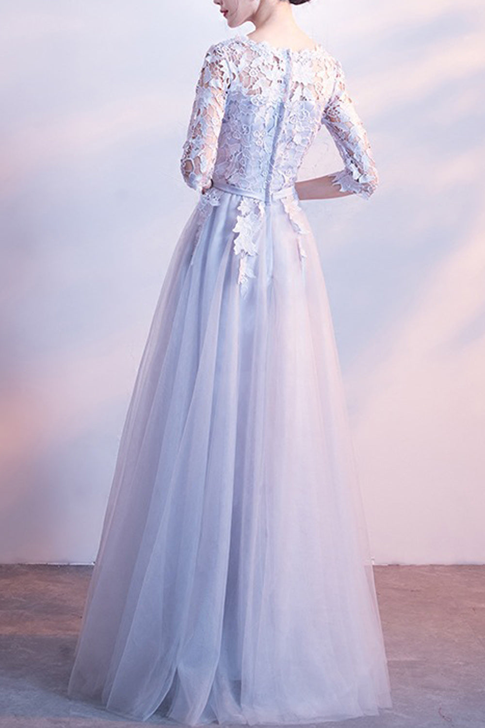 Women Pretty Lace Decorated Long Skirt Half Sleeve Comfy Evening Dress