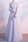 Women Pretty Lace Decorated Long Skirt Half Sleeve Comfy Evening Dress