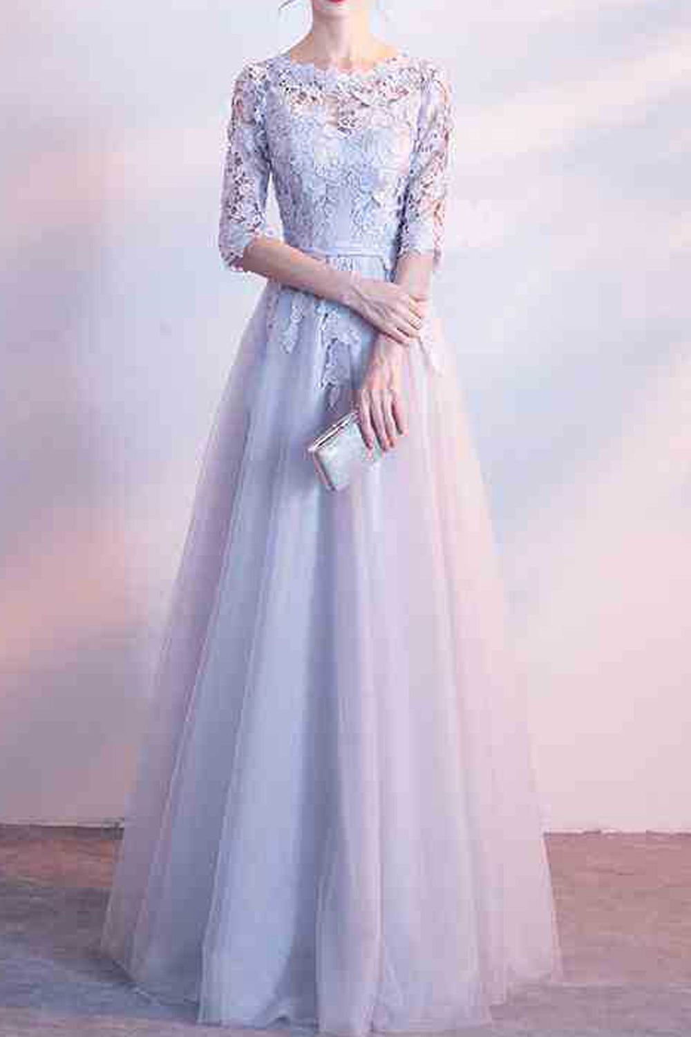 Women Pretty Lace Decorated Long Skirt Half Sleeve Comfy Evening Dress