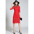 Women Hollow Neck Slim Style Skirt Dress Red