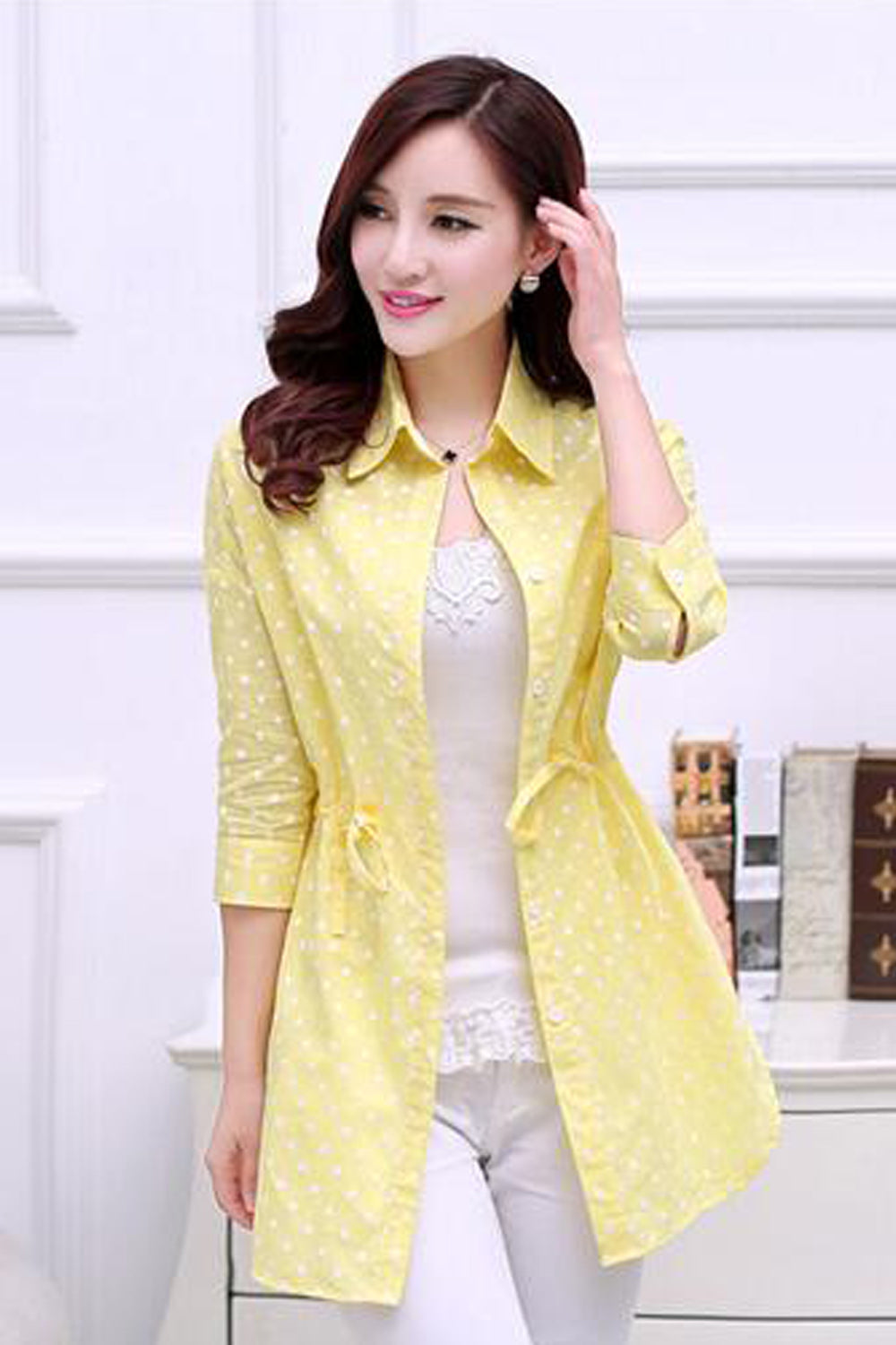 Women Front Open Easy Collar Neck Awesome Solid Colored Restful Elbow Sleeve Summer Casual Shirt
