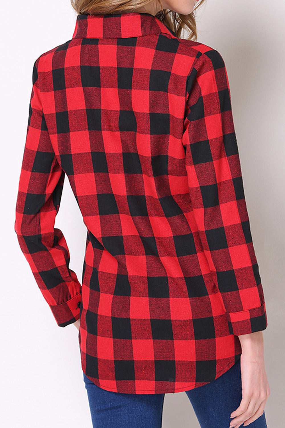Women Beautiful Plaid Pattern Long Sleeve Stylish Collar Neck Button Closure Fashionable Shirt