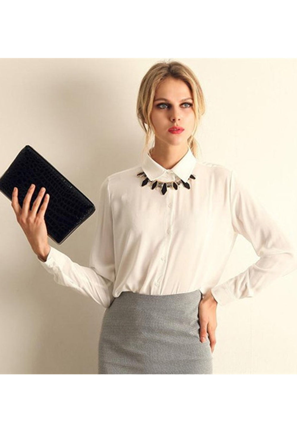 Women Relaxed Fit & Comfortable Long Sleeve Easy Collar Neck Fabulous Solid Colored Casual Shirt