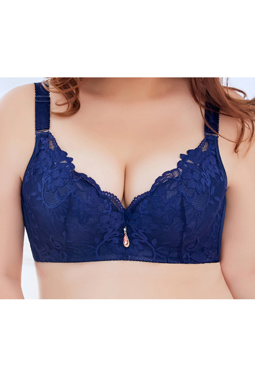 Women Soft Solid Pattern Lace Up Adjustable Strap Minimizer Bra