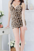 Women Durable Straped Shoulder Slim Fit Tremendous Leopard Pattern Deep V-Neck Nightwear Lingerie