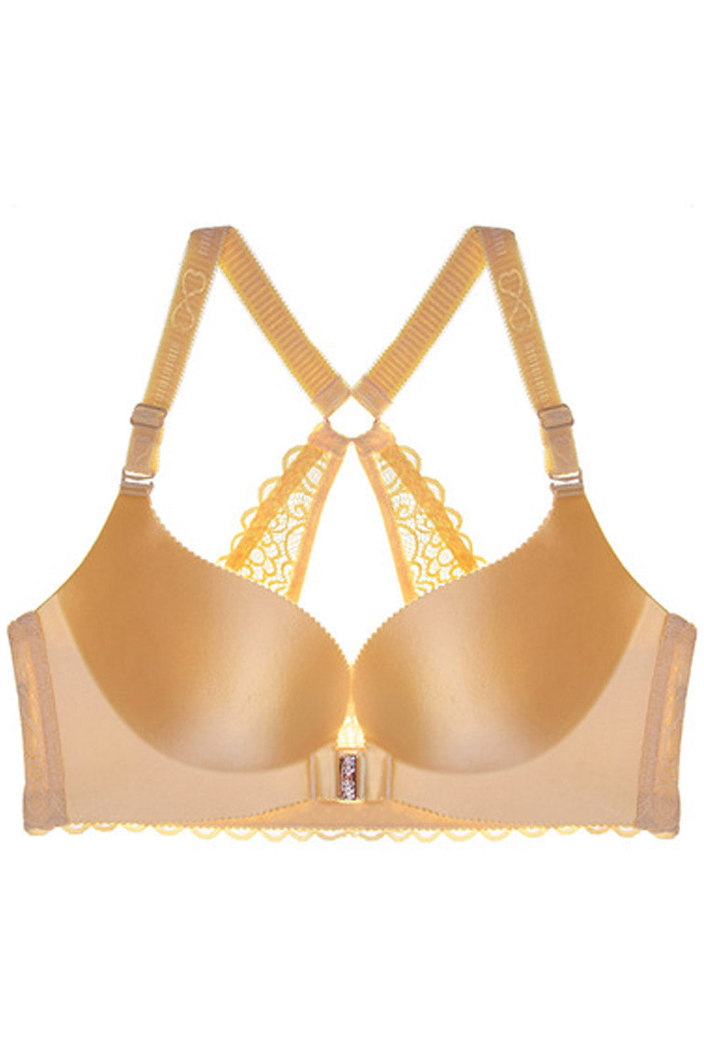 Women Solid Colored Seamless Shoulder Strap Front Hook Racerback Bra
