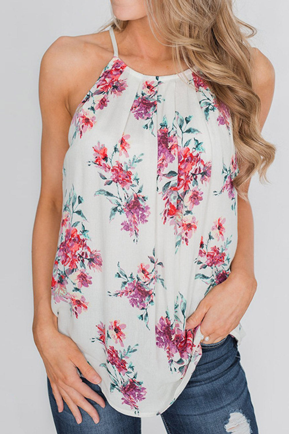 Women Printed Chiffon Adjustable Strap Blouse