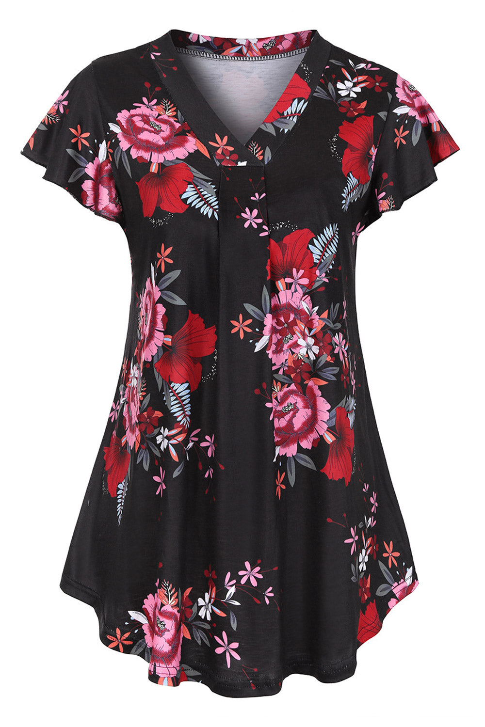 Women V-Neck Floral Pattern Summer Blouse