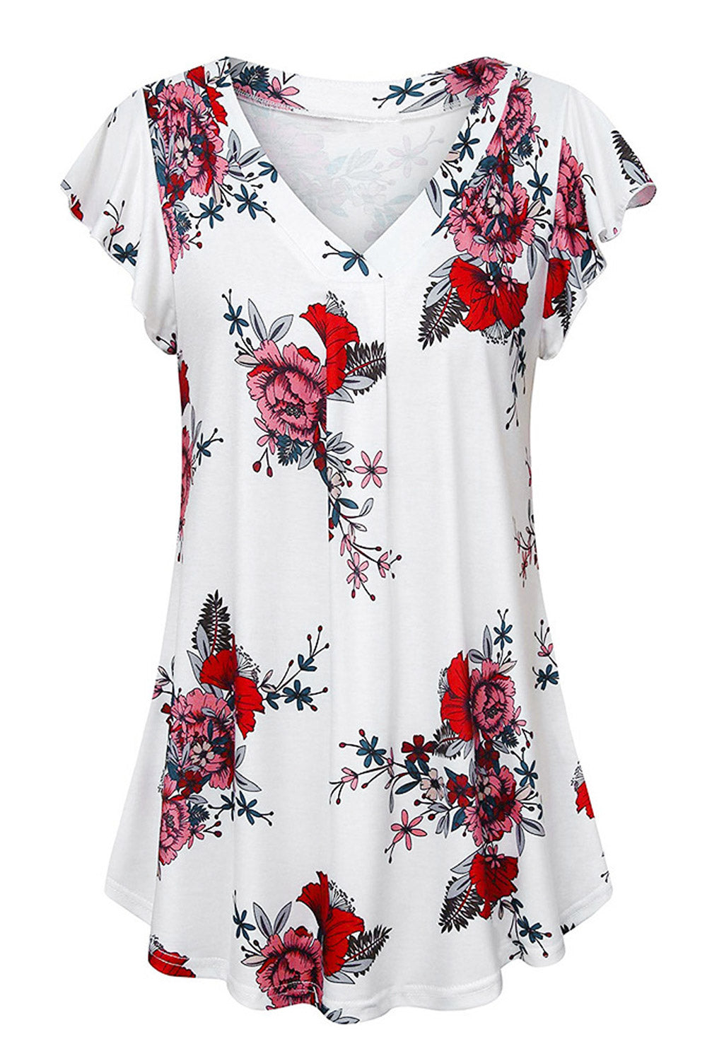 Women V-Neck Floral Pattern Summer Blouse