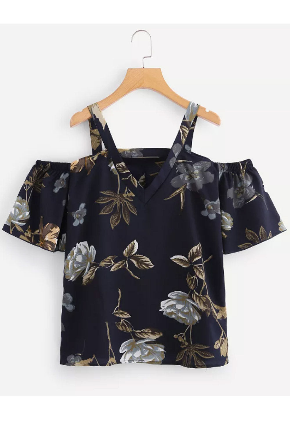 Women Cold Shoulder Floral Chiffon Top