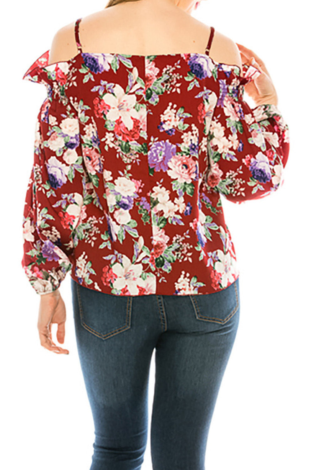 Women Strap Neck Printed Cold Shoulder Blouse