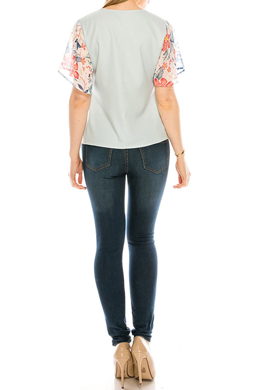 Women Floral Loose V-Neck Irregular Blouse