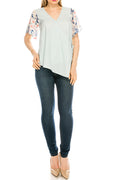 Women Floral Loose V-Neck Irregular Blouse