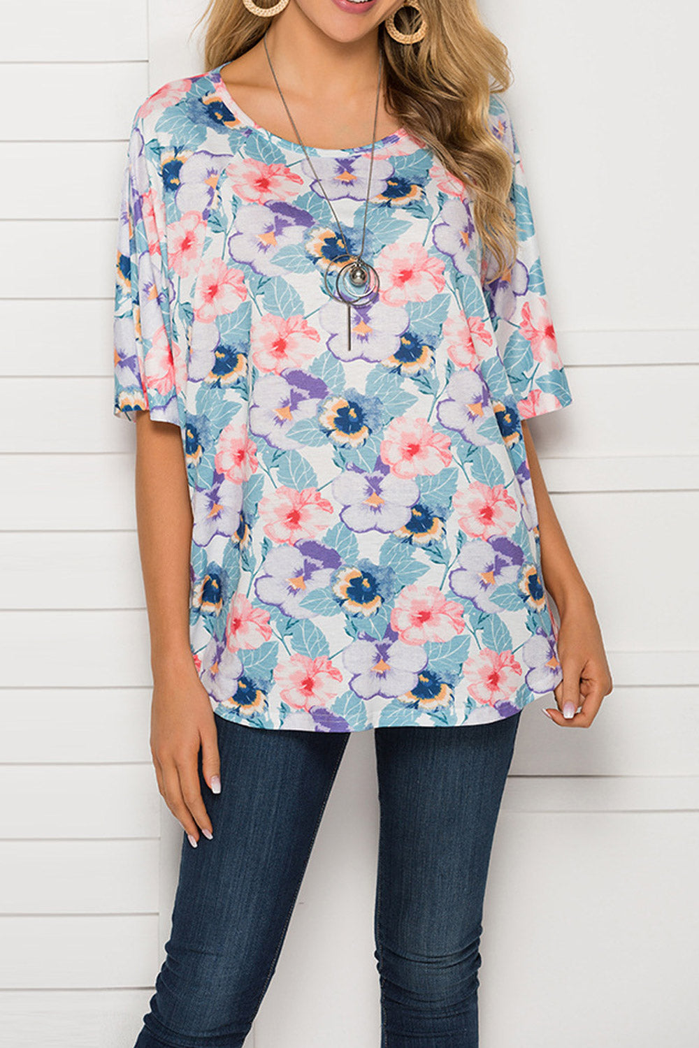 Women Flower Printed Soft Loose Blouse