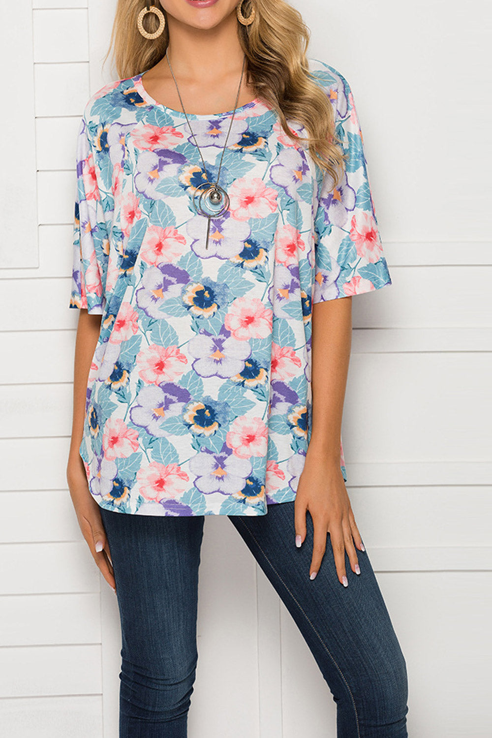 Women Flower Printed Soft Loose Blouse