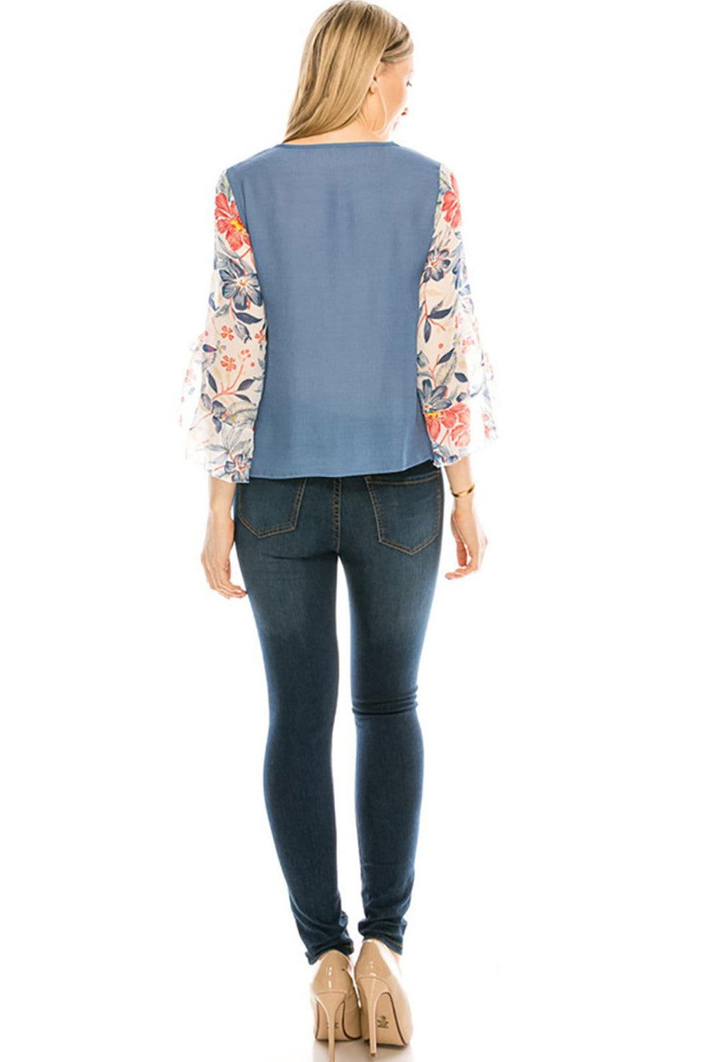 Women Printed Sleeve Strap Neck Loose Blouse
