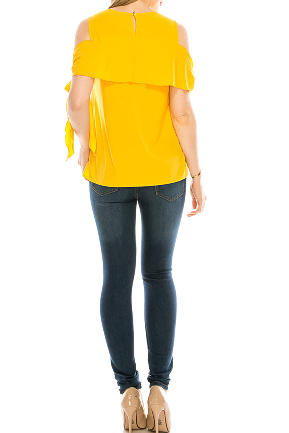 Women Cold Shoulder Strap Solid Colored Blouse