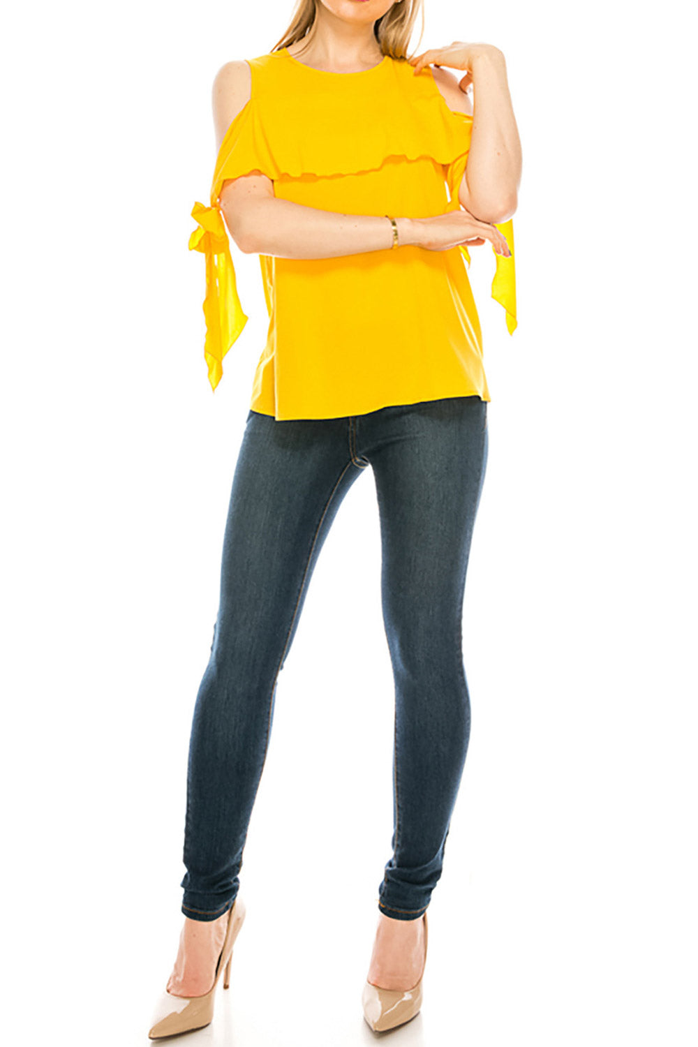 Women Cold Shoulder Strap Solid Colored Blouse
