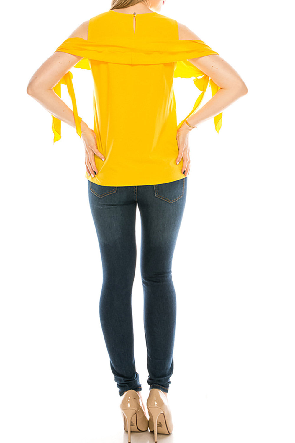 Women Cold Shoulder Strap Solid Colored Blouse