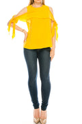 Women Cold Shoulder Strap Solid Colored Blouse