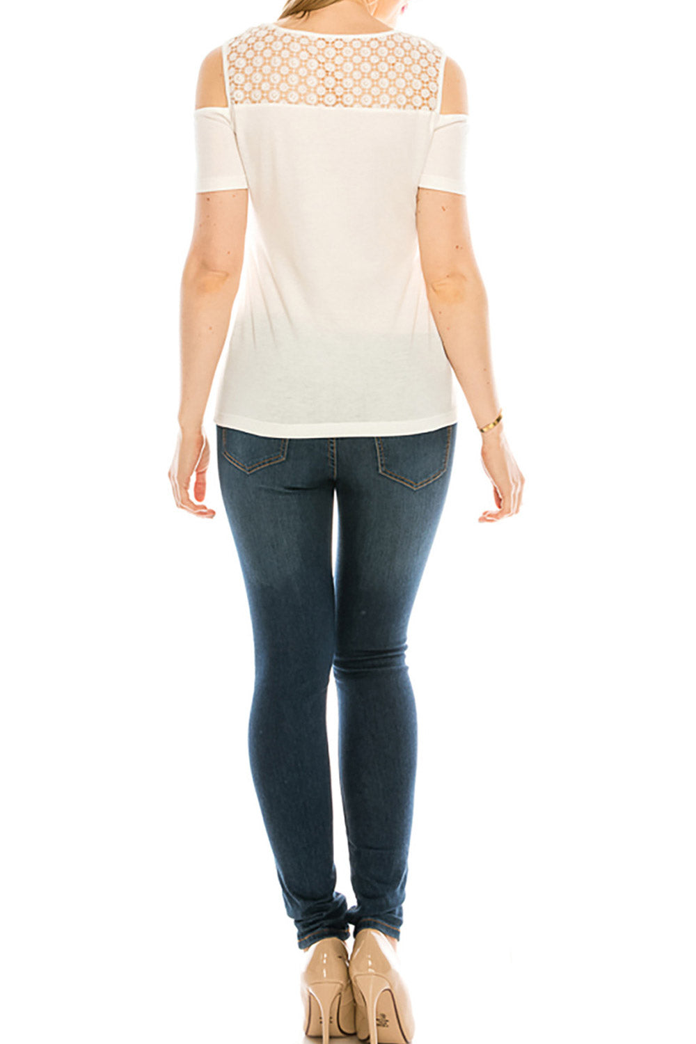 Women Cold Shoulder Sheered Straight Blouse