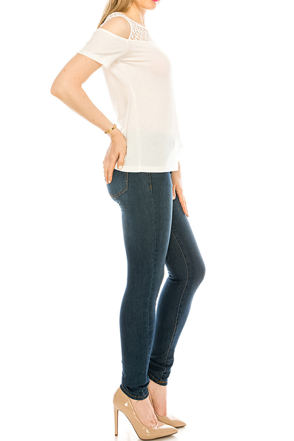 Women Cold Shoulder Sheered Straight Blouse