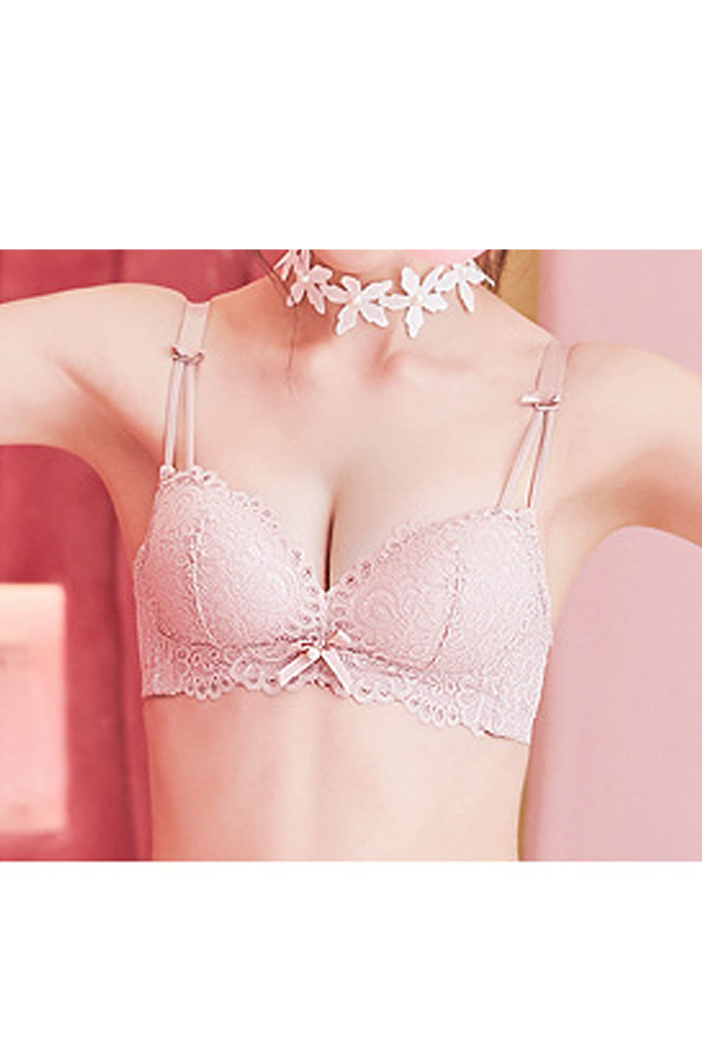 Women Lovely Solid Colored Lace Up Balconette Bra