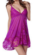Women Nighty Sleeveless Chiffon Lingerie Set Purple
