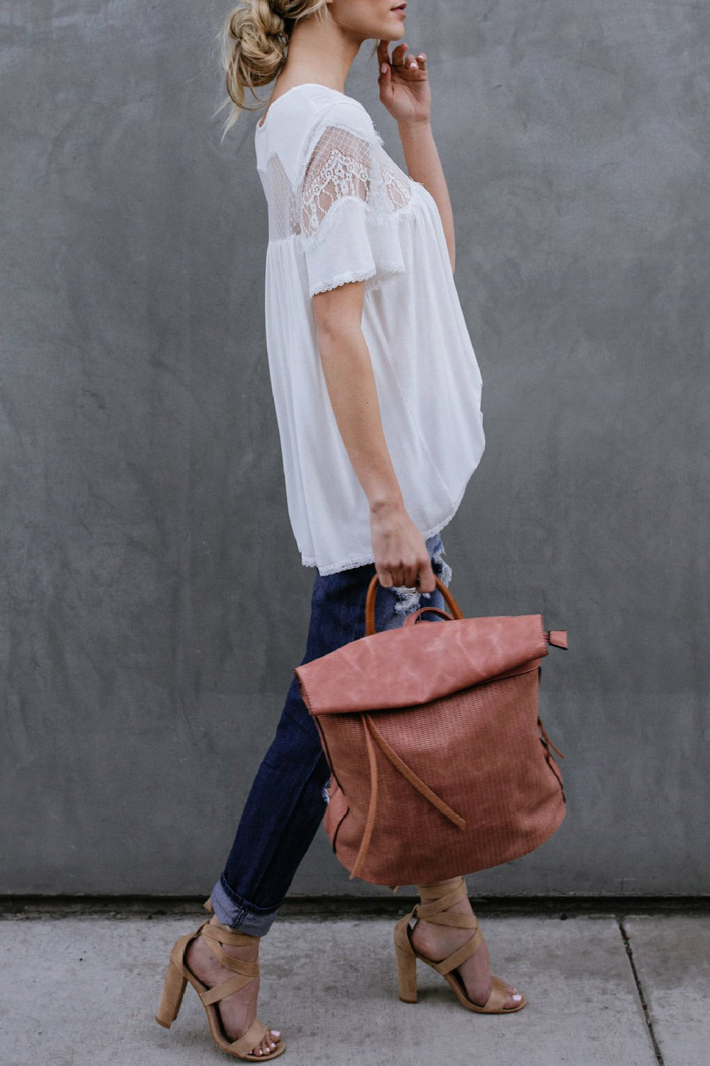 Women Loose Hollow Lace Summer Blouse