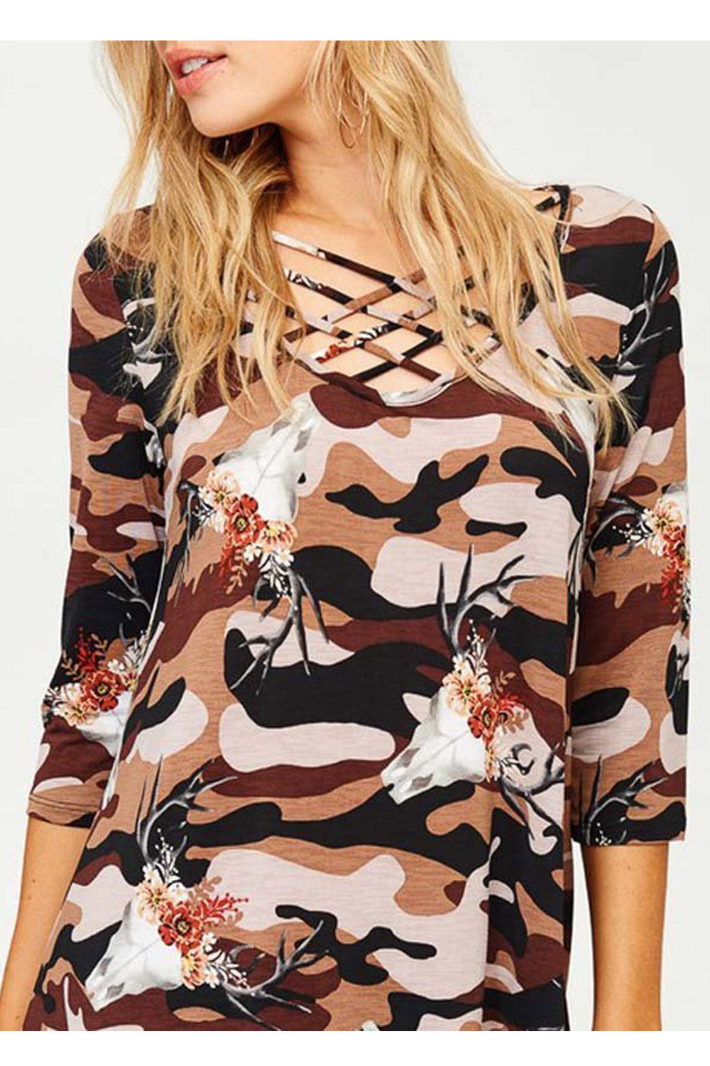 Women Strap V-Neck Printed Summer Blouse