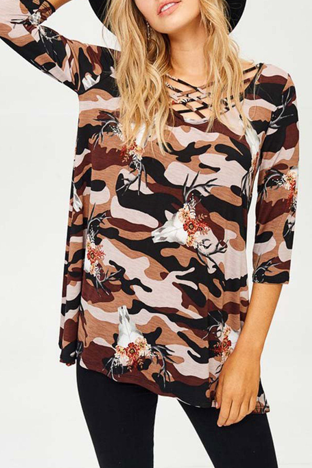 Women Strap V-Neck Printed Summer Blouse