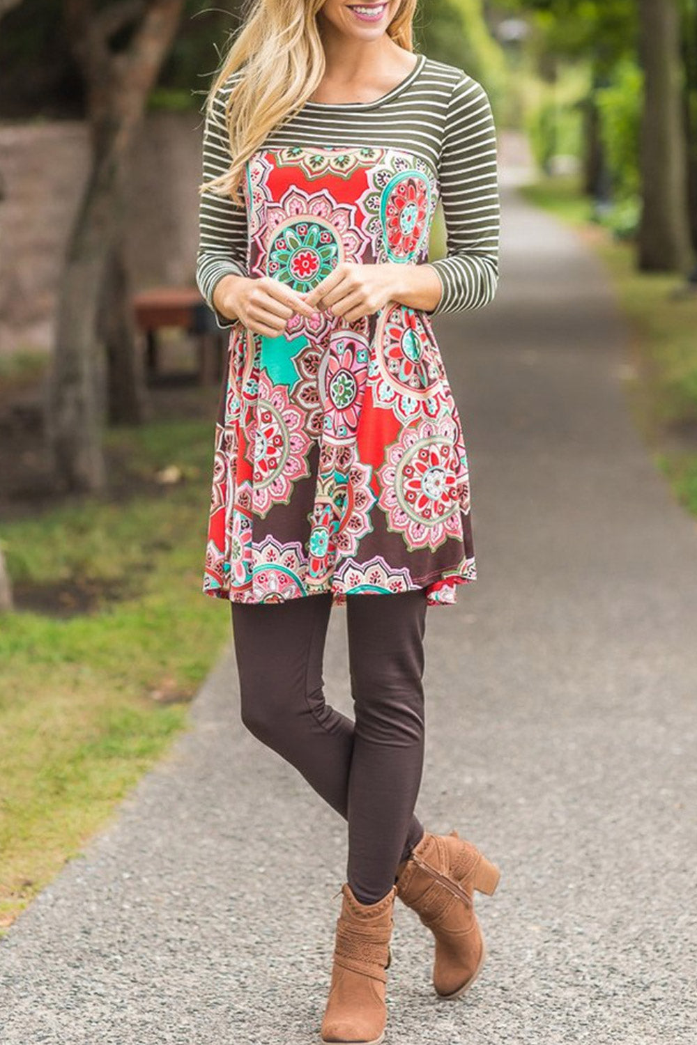 Women Printed Striped Long Sleeve Casual Blouse