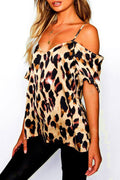 Women Leopard Printed Cold Shoulder Loose Top