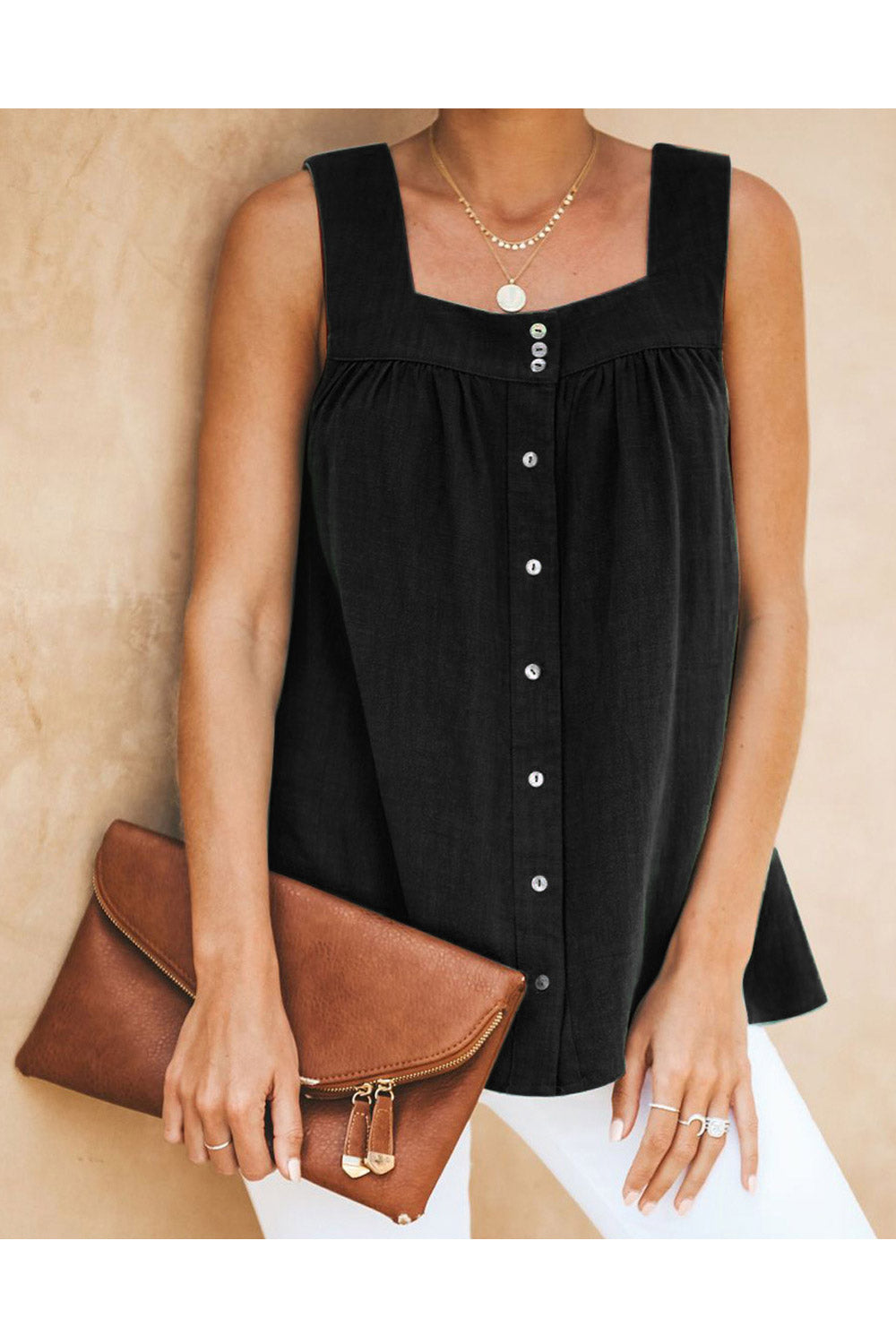 Women Square Button Attached Fashion Top