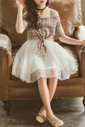 Kids Girls Two Piece Strap Neck Plaid Two Piece Set