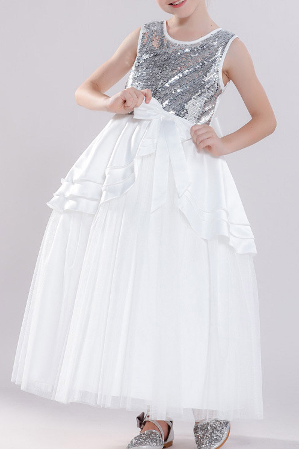 Kids Girls Sequins Top Simple Mesh Evening Dress