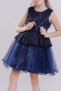 Kids Girls Silk Ribbon Lace Decoration Wedding Party Dress