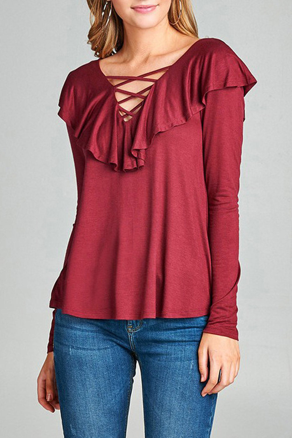 Women Long Sleeve Ruffle Summer Blouse