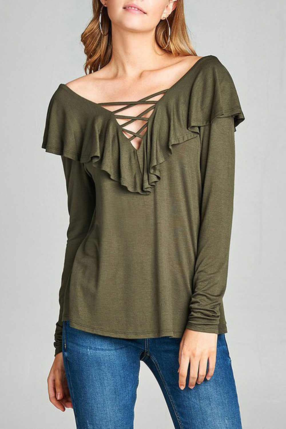Women Long Sleeve Ruffle Summer Blouse